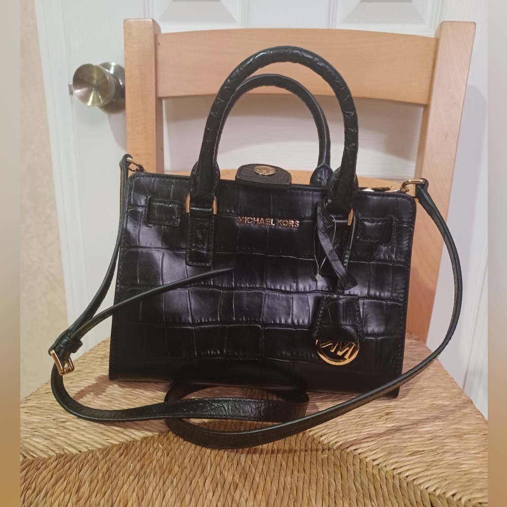 Almost Like-New Michael Kors Black Croc-Embossed Satchel
